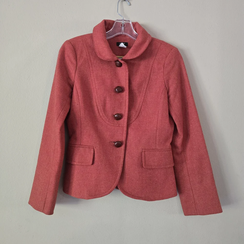 J Crew Women’s Orange Herringbone 100% Wool Tweed Blazer Jacket Sz O Style 86657